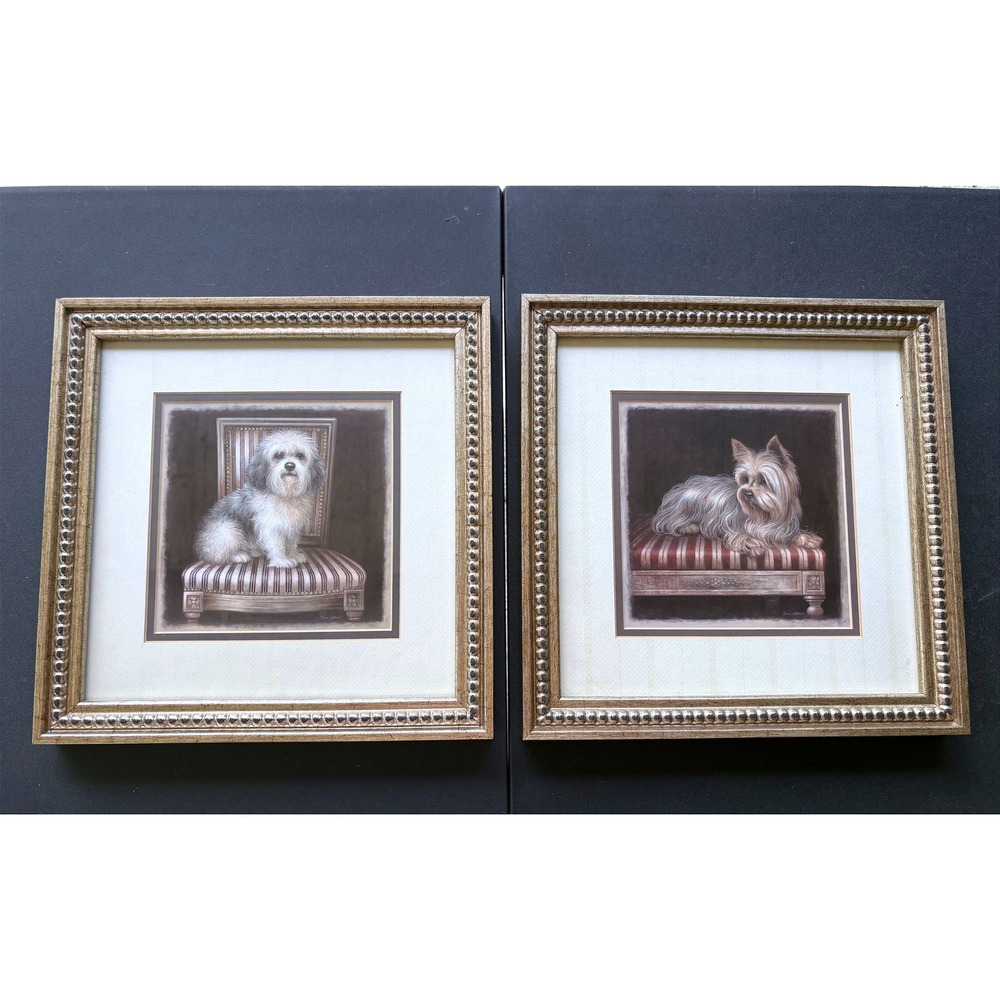 Elaine Vollherbst Art In Motion Framed Dog Prints Pair Yorkie Terrier